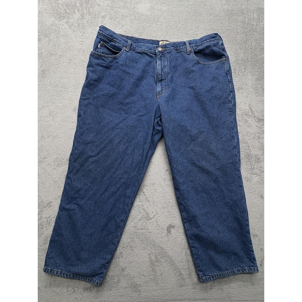 LL Bean Jeans Mens Measured 44x27 Blue Relaxed Fit Flannel Lined Warm‎ Pants